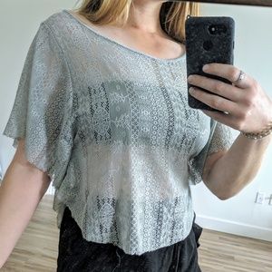 Seafoam green / gray mesh design top